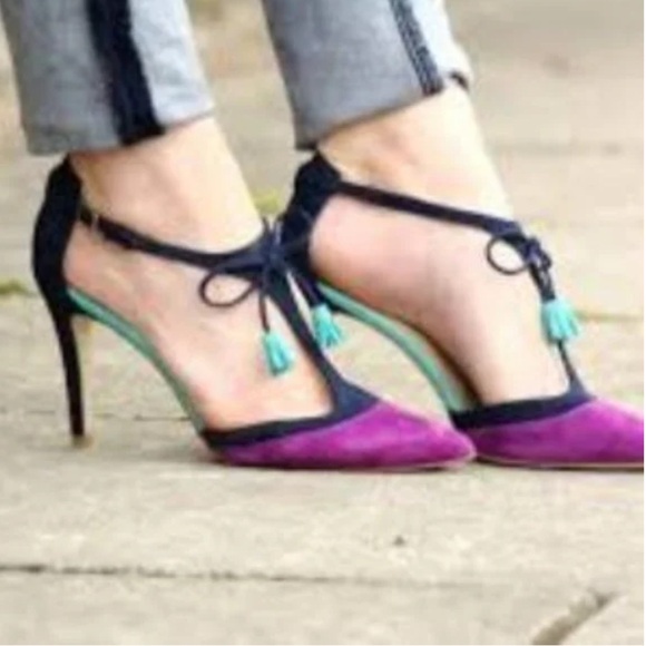 Boden Alice Suede Ankle Strap Tasseled Heels - Picture 3 of 6